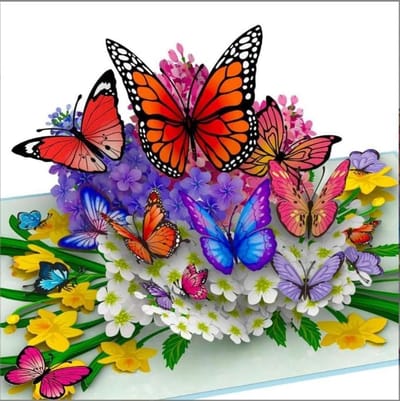 3D Stereoscopische Wenskaart met Vlinders en Bloemen voor Valentijnsdag, Leraren Dag en Bedankjes