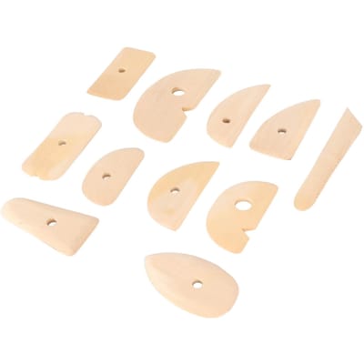Outil de finition de poterie 11 pièces Outil professionnel en bois pour façonner le pied de poterie pour sculpter l'argile Moules d'argile beige