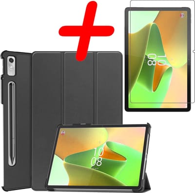 Hoesje Geschikt voor Lenovo Tab P11 Pro - Met Screenprotector - Trifold Bookcase - Hard Cover Case - Met Uitsparing Geschikt voor Lenovo Pen - Hardcover Book - Tablet Hoes - Zwart