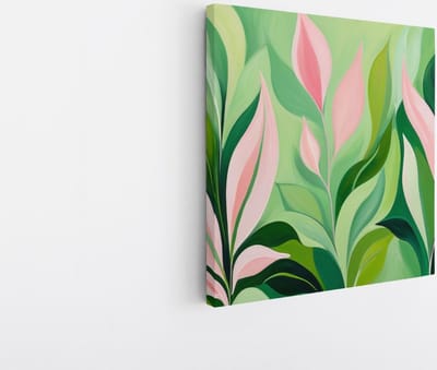 Saammp Canvas Schilderij - Roze Abstracte bladeren - Natuur - Landschap - 20x20 - Foto op canvas - Wanddecoratie - Muurdecoratie Woonkamer - Slaapkamer decoratie - Canvas Print