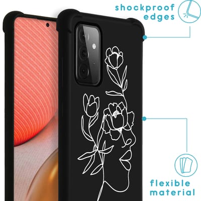 imoshion Hoesje - Geschikt voor Samsung Galaxy A72 - Design Hoesje met Koord - Woman Flower Black