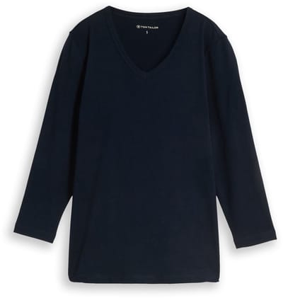 Tom Tailor - Basic T-shirt met lange mouwen en V-hals - Maat XXXL - sky captain blue