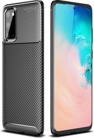HB Hoesje Geschikt voor Samsung Galaxy S20 - Carbon Textured Back Cover - Zwart