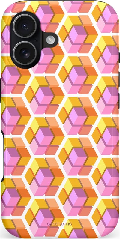 Casetastic hoesje geschikt voor Apple iPhone 17 - MagSafe - Dubbellaagse bescherming - Pastel Hex Kunst - Fashion Case - Okergeel Lila Perzik Wit