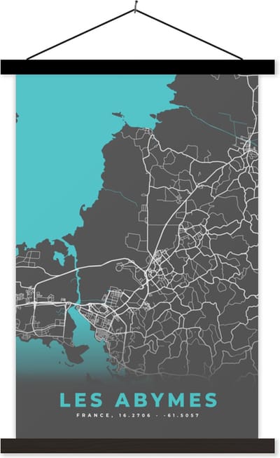 Posterhanger incl. Poster 40x60 cm - Schoolplaat - Les Abymes - Frankrijk - Plattegrond - Kaart - Stadskaart - Textielposter - Zwarte latten - Stadskaart