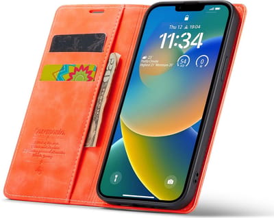 CaseMania Bookcase hoesje geschikt voor Apple iPhone 14 - Effen Oranje - Kunstleer