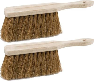 Sorex Houten stoffer - 2x stuks - 28 cm - met kokosvezel - extra vol - voor binnen en buiten - handveger