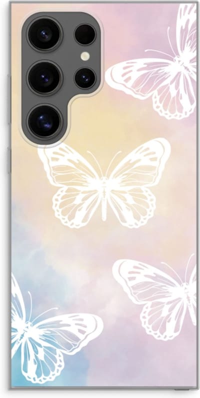 Case Company® - Hoesje geschikt voor Samsung Galaxy S24 Ultra hoesje - White butterfly - Soft Cover Telefoonhoesje - Bescherming aan alle Kanten en Schermrand