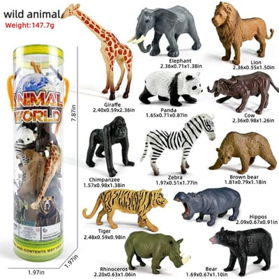 12 stuks Simulatie Wilde Dieren Model Leeuw Tijger Giraf Olifant Actiefiguren Solide PVC Beeldjes Speelgoed Kerstcadeaus Voor Kinderen