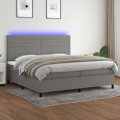 vidaXL - Boxspring - met - matras - en - LED - stof - donkergrijs - 200x200 - cm