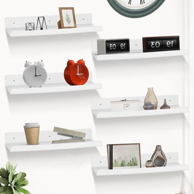 Ronte - Zwevende planken voor muur, set van 6 witte planken 30 cm voor decoratie in kamer, boekenkast, vinyl platendisplay, foto's in slaapkamer, woonkamer, badkamer, keukenopslag.