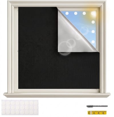 Livatto Verduisterend Gordijn 300x145cm - Zelfklevend Blackout Gordijn voor Slaapkamer, Reizen & Camper - Donker Oxford Stof met PU Coating