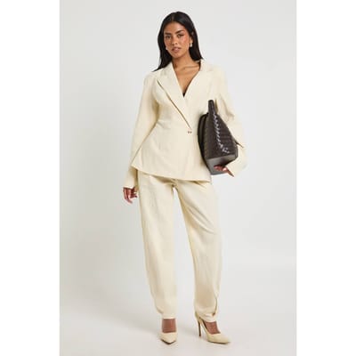 boohoo Dames Linnen getailleerde broek met rechte pijp | Ecru | Maat: 34