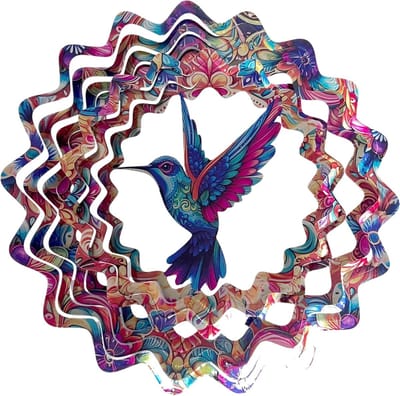 Kolibrie Windspinner - Tuindecoratie Dier - Buiten Versieren - Levendige Kleuren Metaal - 30 cm Diameter - Meerkleurig