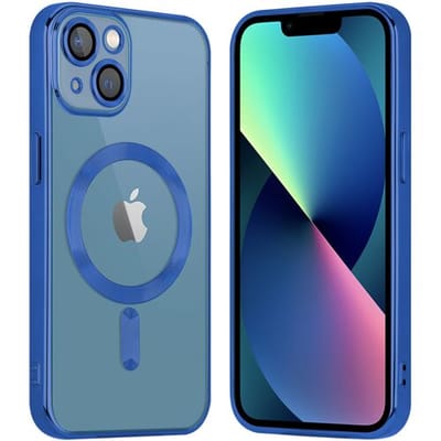 Coverzs telefoonhoesje geschikt voor Apple iPhone 13 Magneet hoesje met camera cover - magnetisch hoesje - blauw