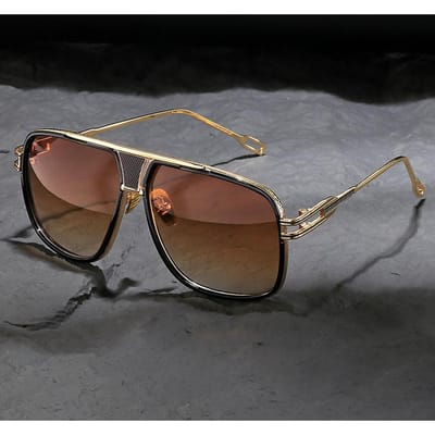 Grote zonnebril met vintage-geïnspireerd montuur voor heren  dames-dubbele brug koperlegering donkere glazen klassieke street fashion stijl brown