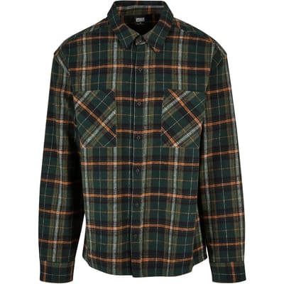 Urban Classics - Boxy Fane Check Overhemd - S - Groen/Oranje