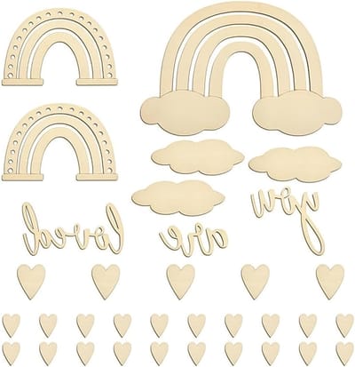 Houten wanddecoratie voor de kamer - Vintage Boho stijl, unieke uitsparing, afmeting 30 x 20 cm, set van 2