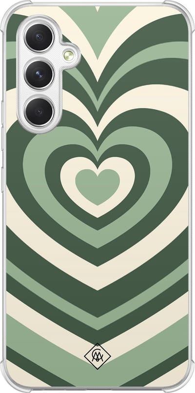 Casimoda® hoesje - Geschikt voor Samsung Galaxy A15 - Groen Hart Swirl - Shockproof case - Extra sterk - TPU/polycarbonaat - Groen, Transparant