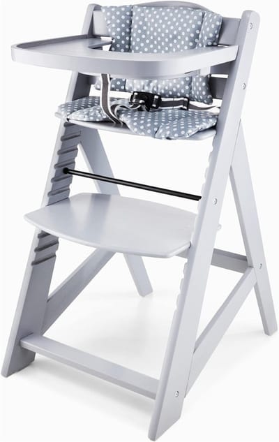Aurixi® Kinder Eetstoel - Babystoel Voor Aan Tafel Met Dienblad - Baby Stoel Voor Eten - Meegroei Kinderstoel Inklapbaar - Baby stoeltje Zitten - Meegroeistoel – Kindereetstoel - Grijs - 32cm x 44cm x 87 cm