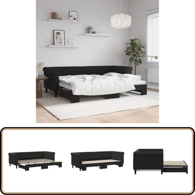 vidaXL Slaapbank met onderschuifbed - Fluweel - Zwart Slaapbank - Tweepersoons Bed - Sofa Bed - Zwarte Slaapbank - Velvet Slaapbank