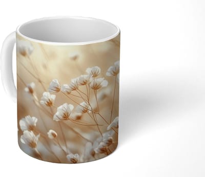 Mok - Koffiemok - Wilde - Bloemen - Wit - Mokken - 350 ML - Beker - Koffiemokken - Theemok