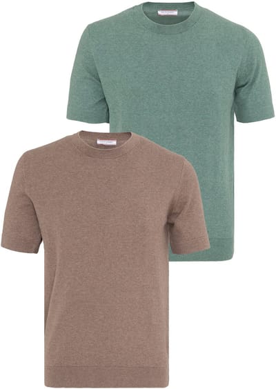 Felix Hardy Tshirt 100% Katoen - 2 Pack Heren Bruin-Groen Gemêleerd - 2Xl