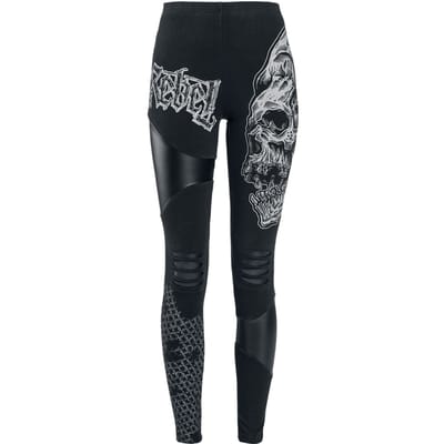 Rock Rebel by EMP - Rock Legging - Legging in rock-stijl met prints, cut-outs en imitatieleren inzetstukken - S tot 5XL - voor Vrouwen - zwart-wit