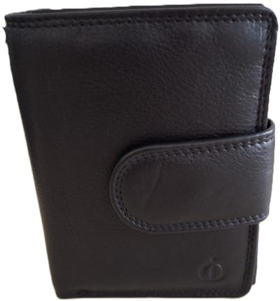 OI zwarte leren dames of heren billfold hoog model afsluitbaar / unisex portemonnee voor veel pasjes met lip om af te sluiten / compacte beurs zwart / RFID SAFE / 668