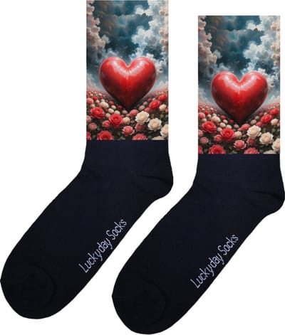 Hart - Valentijn sokken - Valentijns Cadeau - Grappige sokken - Leuke sokken - Hem Haar sokken - Bloemenveld - Vrolijke sokken - Vaderdag - Moederdag - Verjaardag cadeau - Kerst cadeau - Leuk Cadeau - Speciaal cadeau - Sokken maken Happy - 37-44