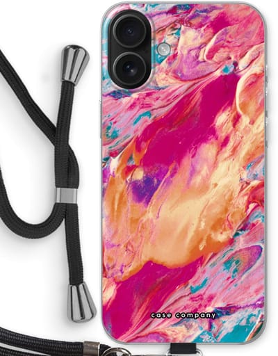 Case Company® - Hoesje met koord geschikt voor iPhone 16 Plus hoesje met Koord - Pastel Echoes - Telefoonhoesje met Zwart Koord - Bescherming aan alle Kanten en Over de Schermrand