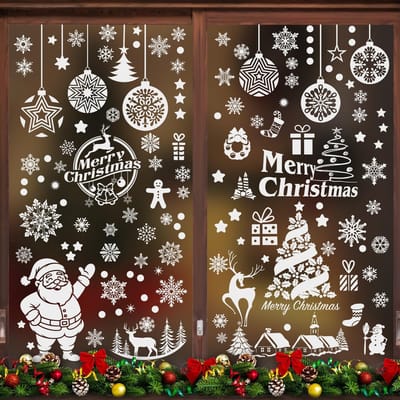 Dailygoods- Raamstickers Kerstman - Raamstickers Decoratie - Kerststickers - 9 Stuks - Vrolijk Kerstfeest - Feestelijke Versiering - Kerstdecoratie