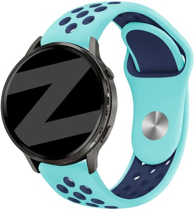 Bandz Sport 'Deluxe' siliconen bandje geschikt voor Garmin Vivoactive 6 / 5 / 3 / Vivomove / 3 / HR / Style / Luxe / Sport / Trend / Forerunner 645 / 570 / 245 / 170 / 165 / 70 / 55 / Venu / SQ / SQ2 / 2 Plus / Approach S12 / S40 / S42 - Aqua/Blauw