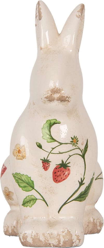 Clayre & Eef Decoratie Beeld Konijn 13x10x21 cm Beige Keramiek Aardbeien