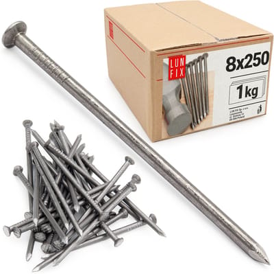 LUN FIX - Stahlnägel 8 x 250 mm - 1kg (ca. 10 stk.) - Onverzinkte bouwnagels - Nagels voor timmerwerk