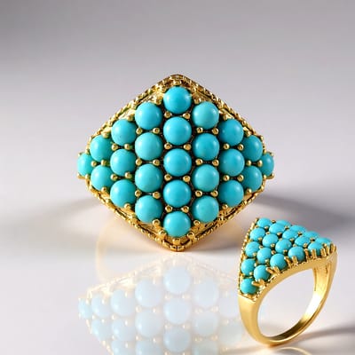 Cavill - Vergulde 925 Sterling Zilveren Ring - 25 Sleeping Beauty Turkoois Cabochon 3,07 ct - Moderne Geometrische Damesring - Luxe Turquoise Sieraad