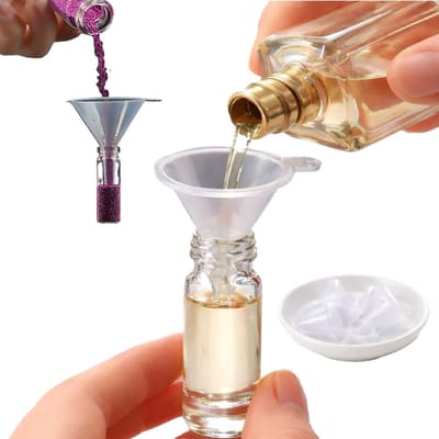 Mini Trechter Set 5 Stuks – Kleine Kunststof Trechter 3 cm – Parfum Trechter – Essentiële Olie Vul Trechter – Mini Vul Trechter voor Flesjes, Cosmetica en Oliën – Transparant