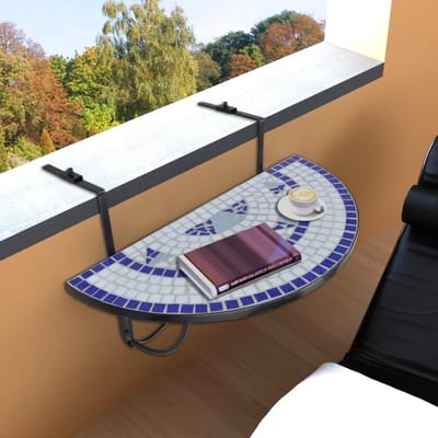 Balkontafel - Terrastafel hangtafel - Buiten genieten - Mozaïek keramiek - 76 x 56 x 64 cm - Wit en zwart