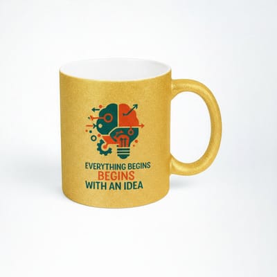 Gouden Glitter Idee Mok - Everything Begins With An Idea