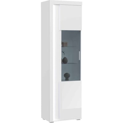 Vitrinekast met lichtkoepel L/R wit hoogglans MDF TZ Pasol grijs NB - 37x60x202cm