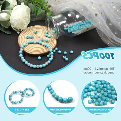 100 Stuks 6mm Natuurlijke Turquoise Kralen - Ronde Losse Kralen met Gat voor Sieraden, Ambachten en DIY Armbanden en Kettingen