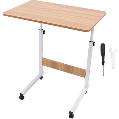 Table de lit avec roulettes Bois Réglage en hauteur Bureau debout mobile Chariot à roulettes pour ordinateur portable C