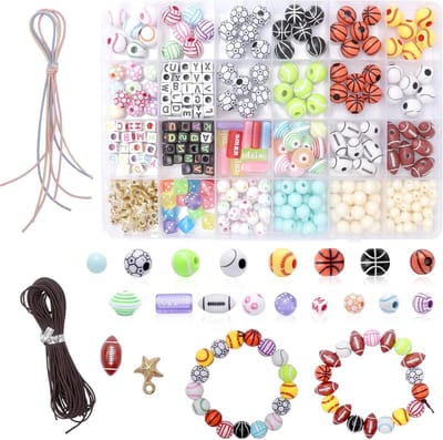 350 Stuks Kinderen Acryl Sport Kralen voor Armbanden en Kettingen - Voetbal, Honkbal en Mini Glaskralen voor Creatieve DIY Projecten