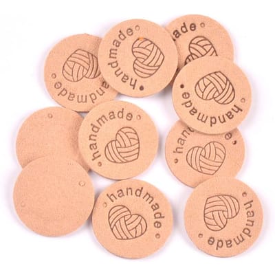 20 Pièces 2,5 cm Rond Tissu PU Fait Main Étiquettes Gaufrées Étiquette Drapeau DIY Pour Accessoires de Couture de Vêtement Cp3436