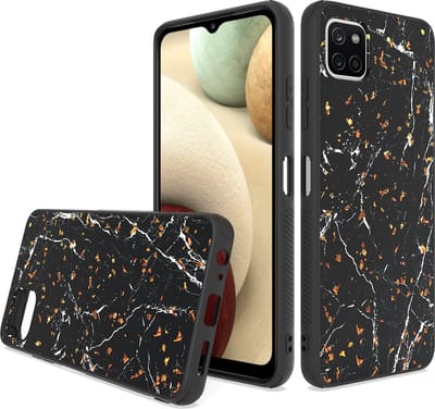 LuxeBass Siliconen hoesje met print geschikt voor Samsung Galaxy A12 5G - Marmer Black - telefoonhoes - gsm hoes - telefoonhoesje