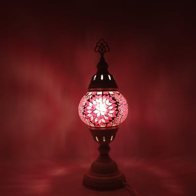 Turkse Lamp - Wit Mozaïek Lamp - Tafellamp - Marokkaanse Lamp - Oosterse Lamp - Recht  Hoog model -  bol diameter Ø  12 cm - Hoogte 42 cm - Authentiek - Handmade - Kleurrijk -