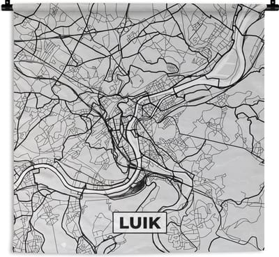 Wandkleed - Wanddoek - Stadskaart – Plattegrond – België – Zwart Wit – Luik – Kaart - 90x90 cm - Wandtapijt