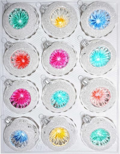 Set van 12 Glazen Kerstballen Zilver Hoogglans Vintage Stijl - Kerstboomversiering Reflecterend