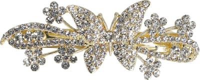 Haarsoires Haarspeld Patentspeld 6cm - Vlindervorm – Strass Steentjes – Zilver - Haarspelden voor Dames - Haarklem - Haarclip - Haaraccessoires - Hair Clip - Decoratieve Haaraccessoire