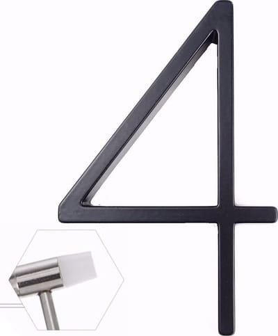 Amato Black nr. 4 - 125mm - tijdelijk met Mini Hamer va 2 stuks - zwart modern huisnummer - zwart huisnummer - huisnummer zwart - huisnummer 4 - tijdelijk ACTIE bij afname van 2 of meer Amato huisnummers één Mini Hamer